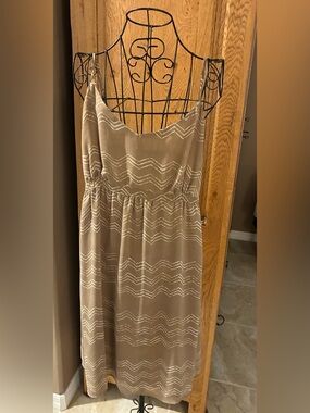 Old Navy Taupe and White Striped Spaghetti-Strap Sundress